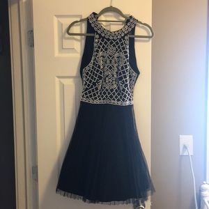 Black halter evening formal cocktail dress